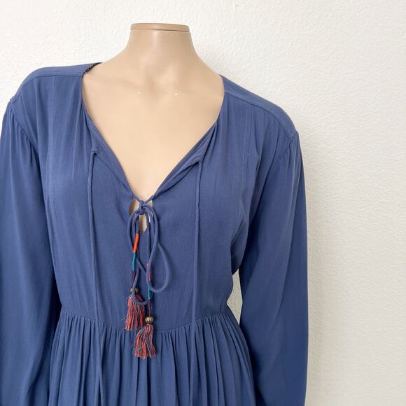 [Anthropologie] Holding Horses Blue Dip Dye Tie Front Peasant Mini Dress Size 14 - Picture 3 of 12